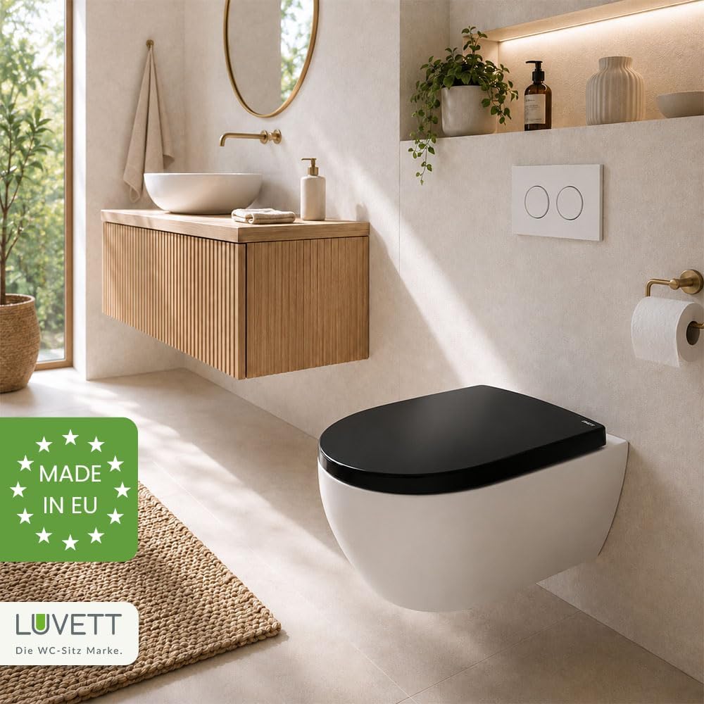 LUVETT® WC-Sitz mit Absenkautomatik C100 oval universell, Toilettendeckel mit 3 Edelstahl Montagelös