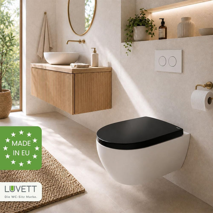 LUVETT® WC-Sitz mit Absenkautomatik C100 oval universell, Toilettendeckel mit 3 Edelstahl Montagelös