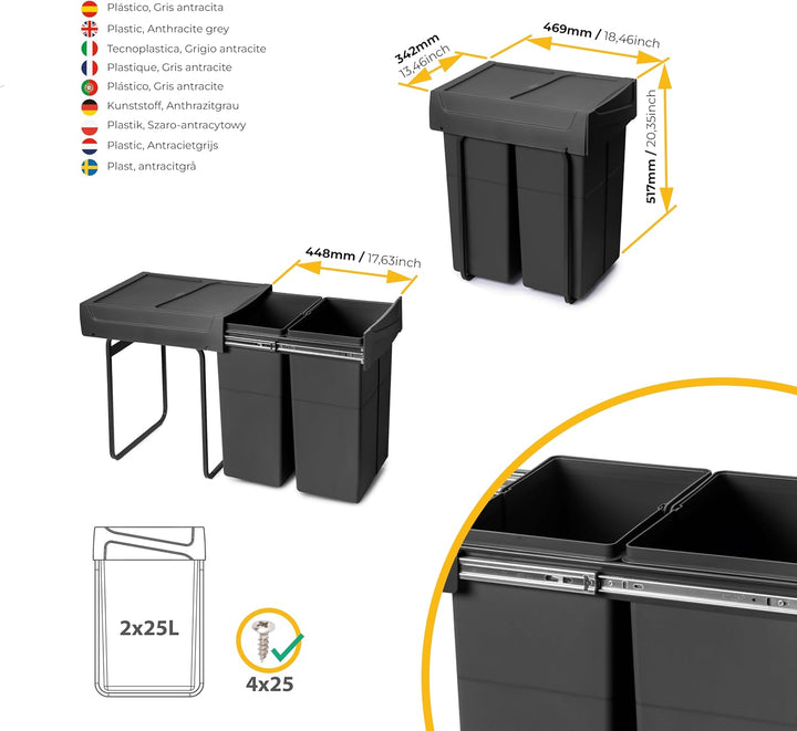 Emuca - RecyclingRecyclingbehälterRecycle zur Bodenmontage und manuellen Entnahme in Küchenzeilen, 2