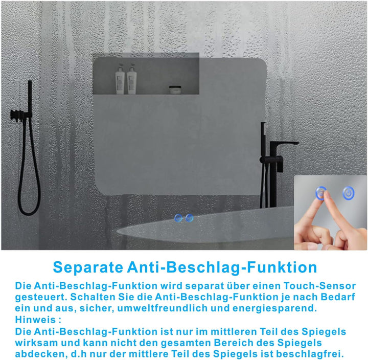 AQUABATOS® 100x70 cm LED Badspiegel Wandspiegel Badezimmerspiegel mit Beleuchtung lichtspiegel Dimmb