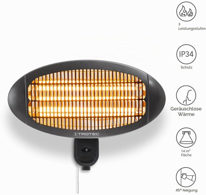 TROTEC Terassenheizstrahler Infrarot IR 2000 S – Heizleistung 650 W / 1300 W / 2000 W – Standgerät,