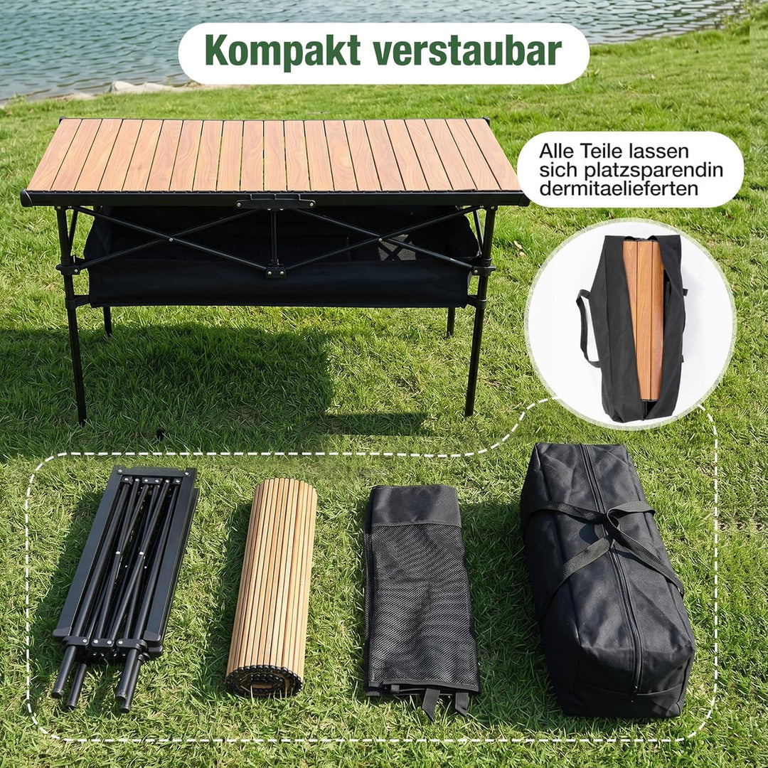 Sekey Campingtisch Faltbar, 120x60x69cm, Aufrollbare Tischplatte Klapptisch mit Aluminiumrahmen bis
