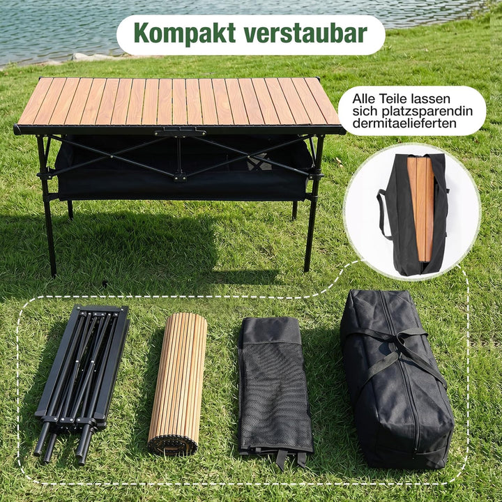 Sekey Campingtisch Faltbar, 120x60x69cm, Aufrollbare Tischplatte Klapptisch mit Aluminiumrahmen bis