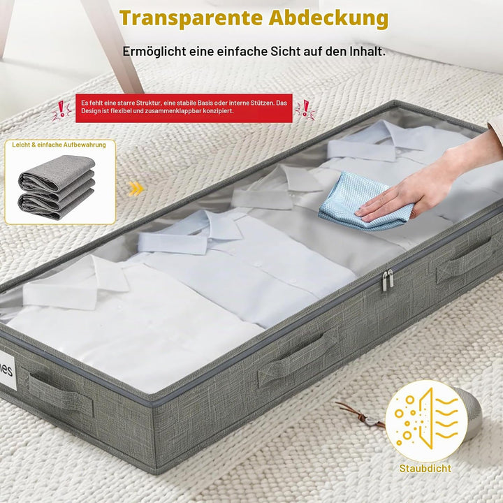 2 Stück Unterbett Aufbewahrungsbox,50L Unterbettkommode,10 cm hoch grosse Box mit Reissverschluss fa