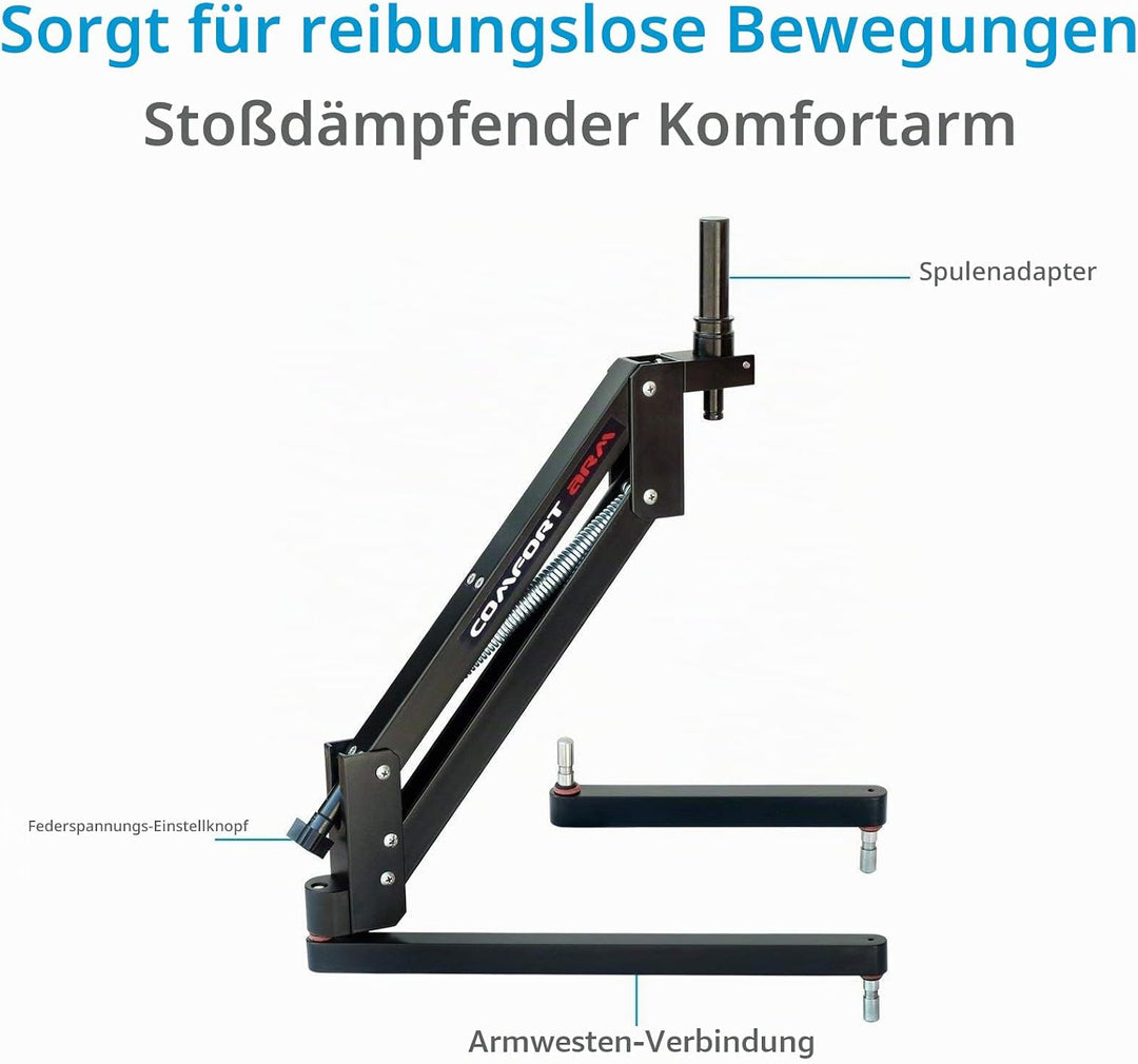 FLYCAM 5000 Videokamerastabilisator mit Komfortarm und Steadycam Weste + GRATIS Tischklemme | Stabil