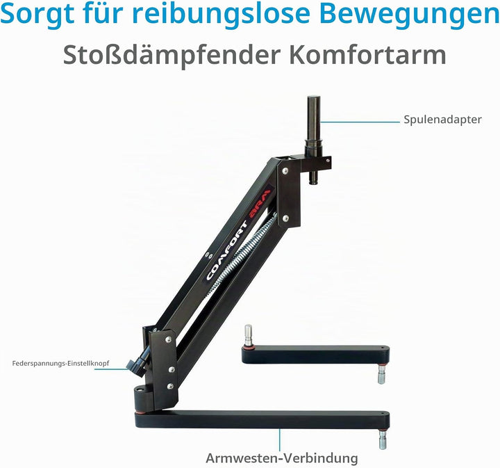 FLYCAM 5000 Videokamerastabilisator mit Komfortarm und Steadycam Weste + GRATIS Tischklemme | Stabil