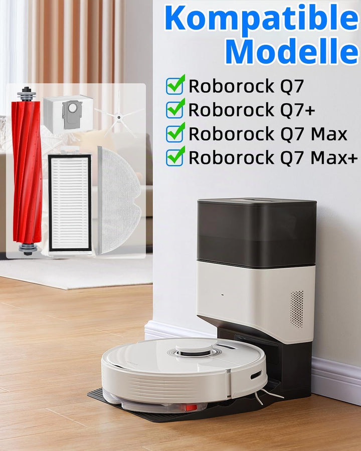 Zubehör für Roborock Q7/ Q7+/Q7 Max/Q7 Max+ Staubsauger, 2 Hauptbürste, 4 HEPA Filter, 6 Seitenbürst