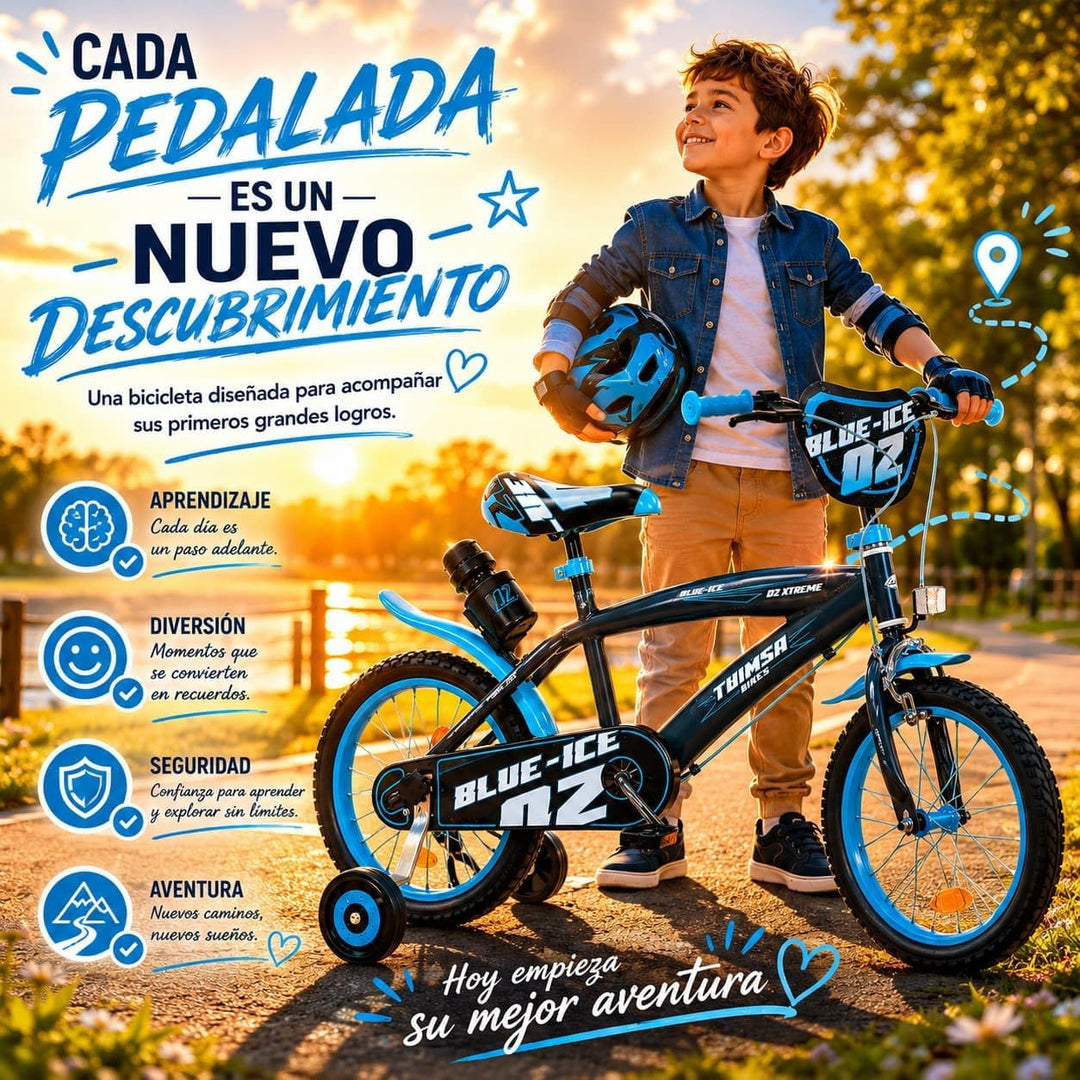 Kinderfahrrad Blue Ice 16 Zoll mit Stützrädern Trinkflasche 5-7 Jahre