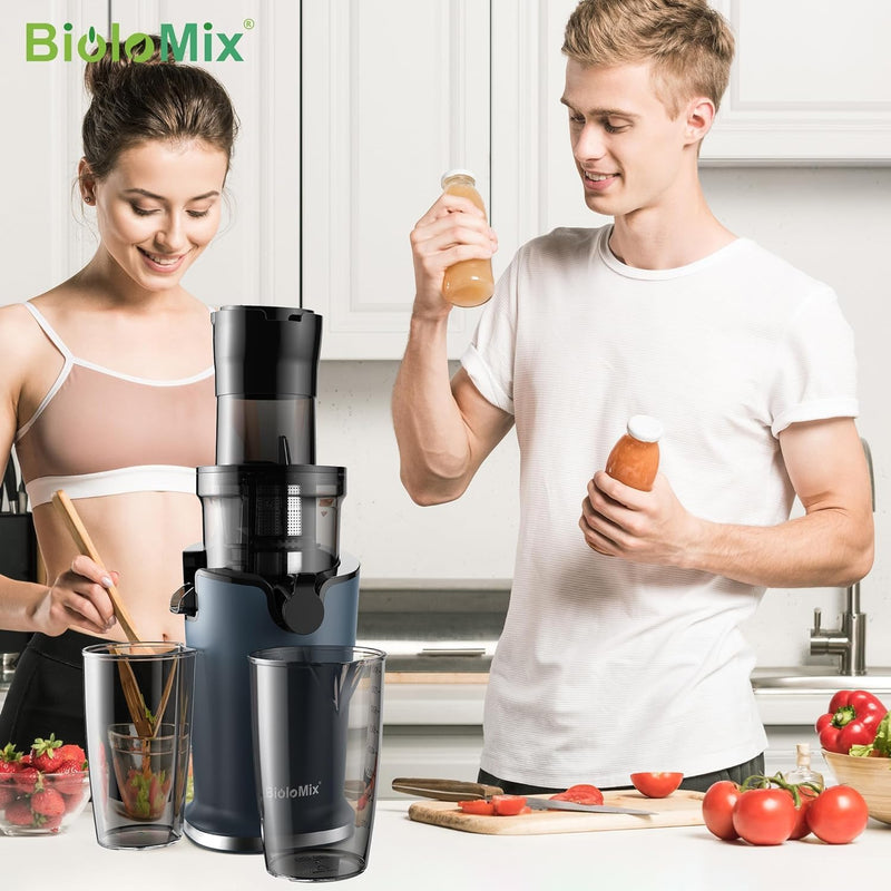 Biolomix Entsafter Slow Juicer 7.8 CM breiter Schacht 200 W Entsafter Gemüse und Obst Kaltpress Ents