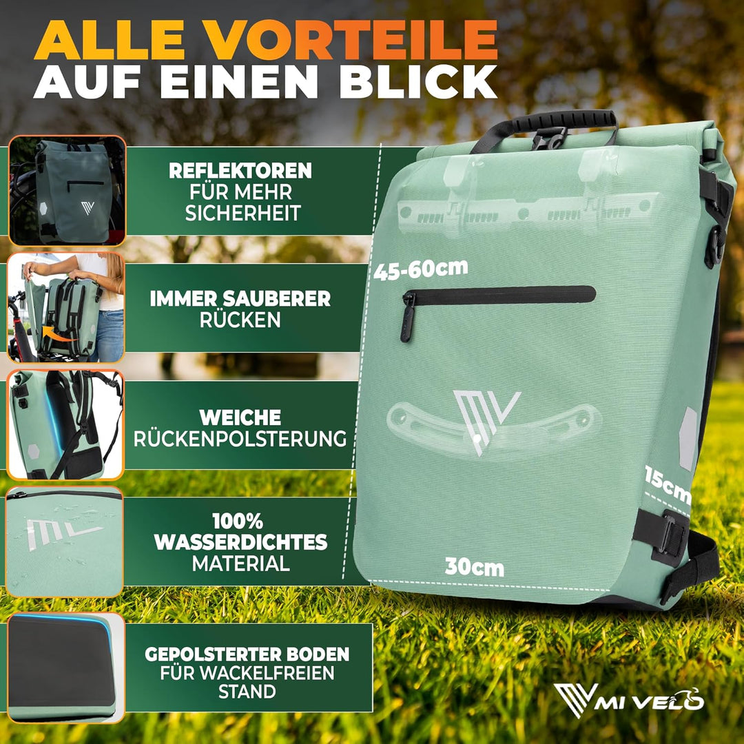 MIVELO 3in1 Fahrradtasche für Gepäckträger I Rucksack &amp; Gepäckträgertasche hinten - in 15 Sekunden u