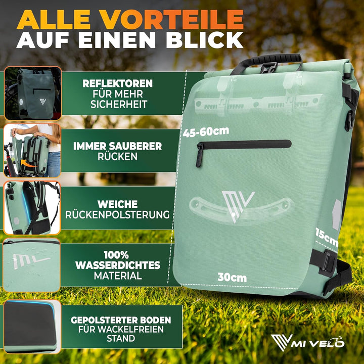MIVELO 3in1 Fahrradtasche für Gepäckträger I Rucksack &amp; Gepäckträgertasche hinten - in 15 Sekunden u