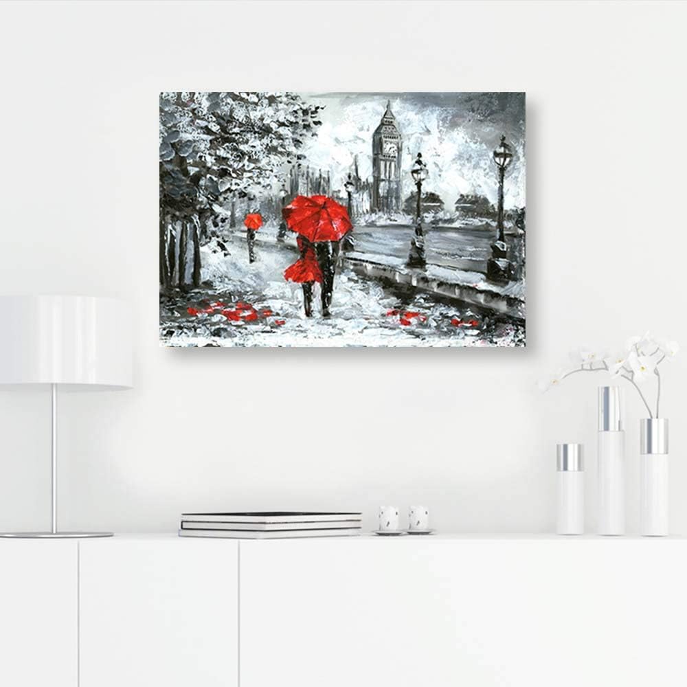 Feeby Bild auf Leinwand London Kunstdruck modern Landschaft Rot 90x60 cm 90L x 60B cm M_14067, 90L x