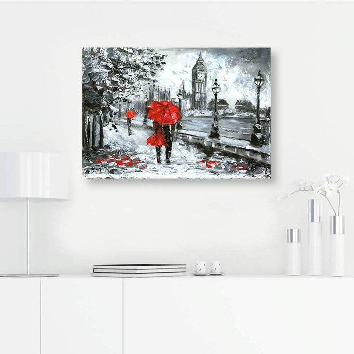 Feeby Bild auf Leinwand London Kunstdruck modern Landschaft Rot 90x60 cm 90L x 60B cm M_14067, 90L x