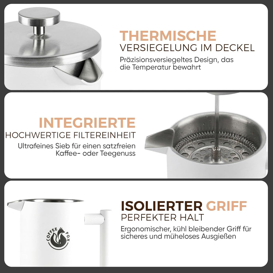 French Press Kaffeekanne aus doppelwandigem Edelstahl Schwarze Pressfilterkanne Französische Kaffeep