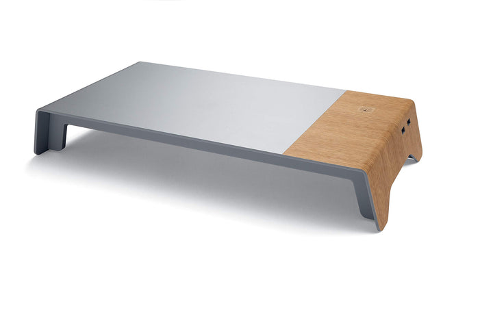 SIGEL SA405 Monitorständer mit USB & induktivem Laden, Metallic-Holz-Optik, Acryl, 52 x 25 x 8 cm, M