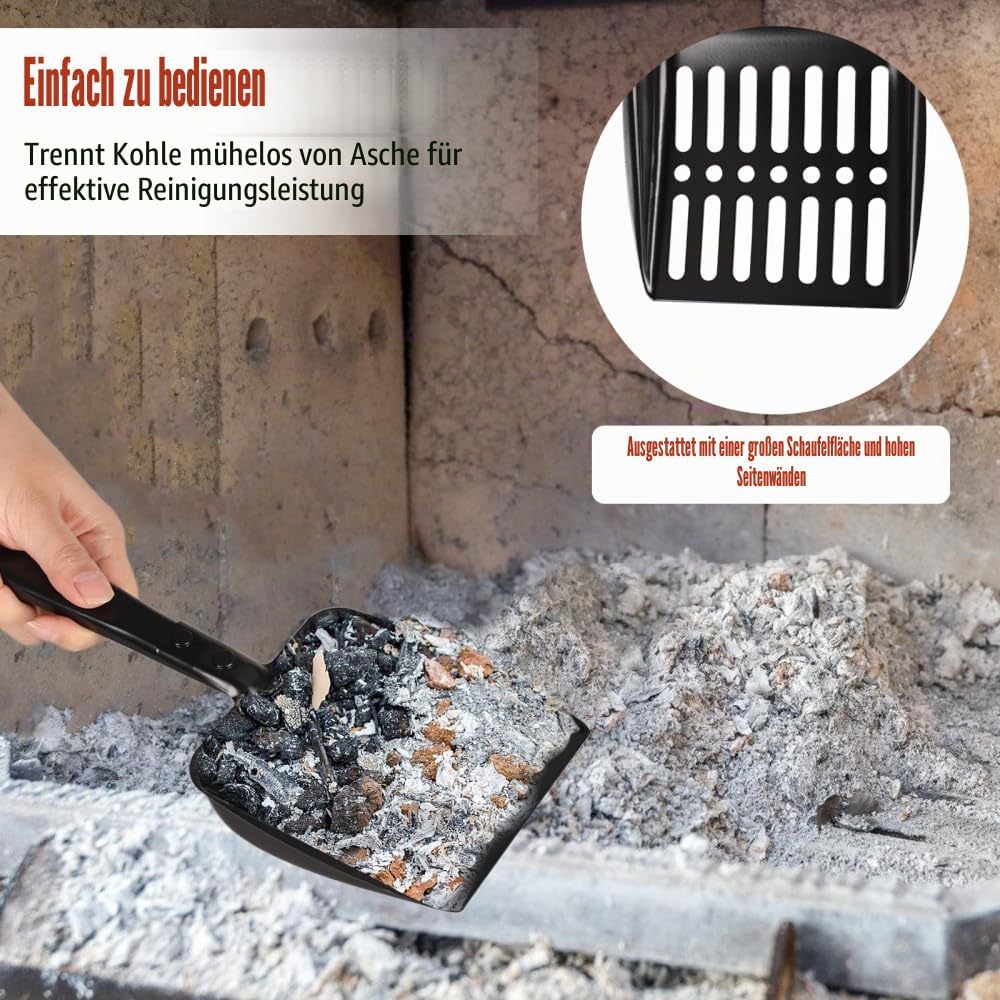 Aschesieb für den Kamin, Ausgehöhlte Kaminschaufel aus Eisen, Hitzebeständige Ascheschaufel für den