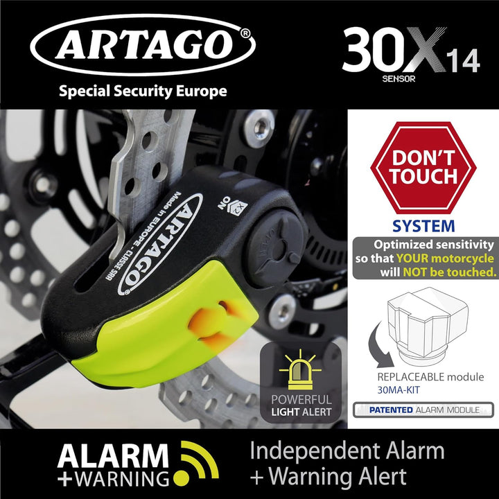 Artago 30X3 Pack Bremsscheibenschloss mit Alarm 120db Hohe Sicherheit + Halterung für Kawasaki Z900,