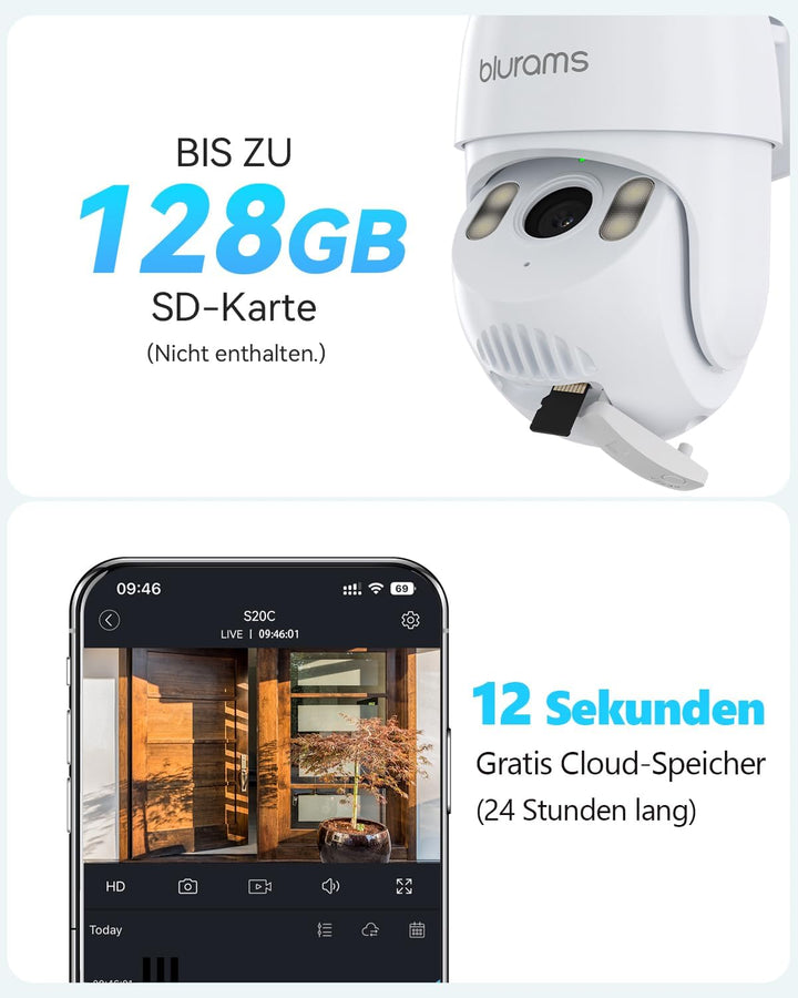 blurams Überwachungskamera WLAN Aussen Innen - 2K 3MP PTZ Kamera Überwachung mit 5G WiFi - bis zu 3X