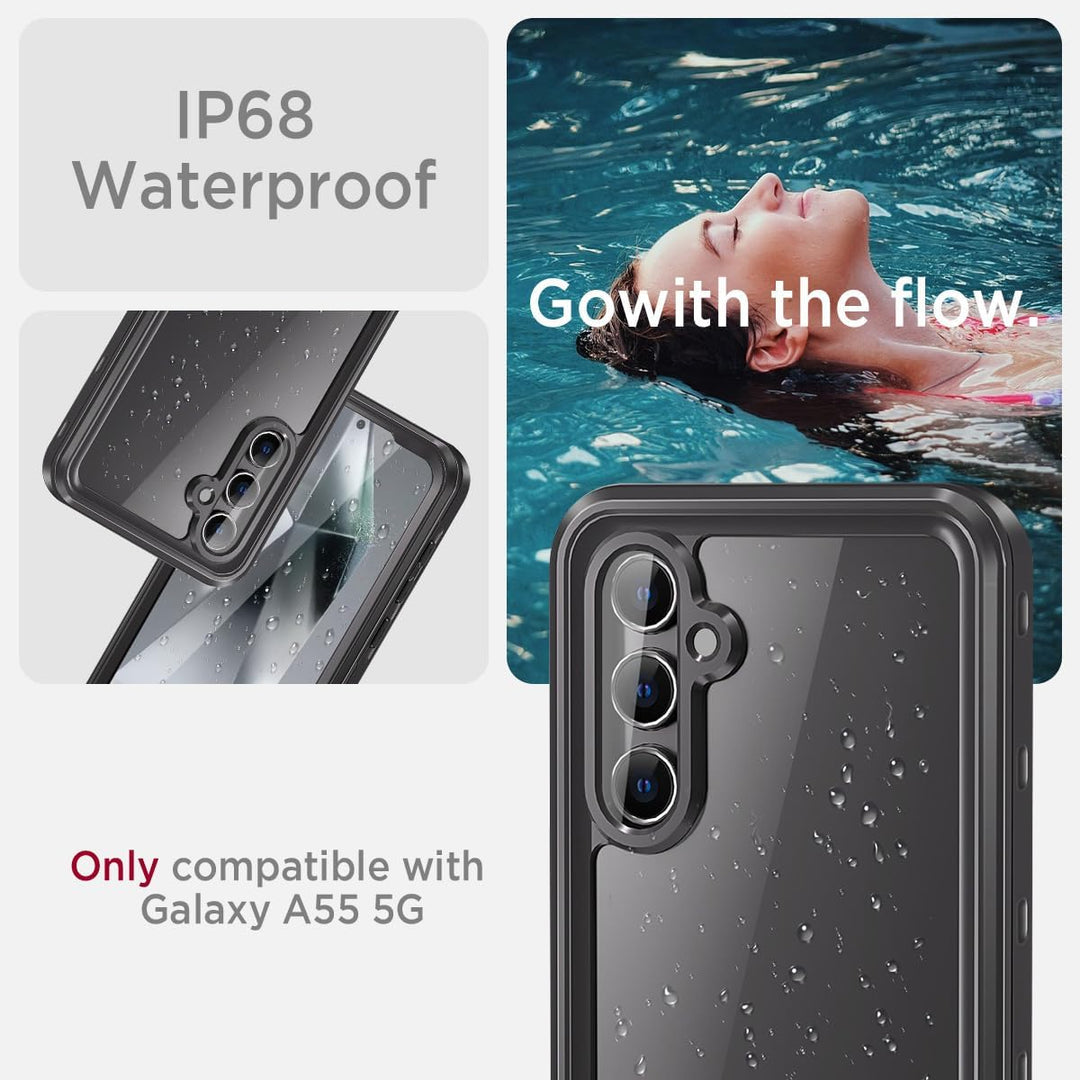 Miimall IP68 Wasserdicht Handyhülle Kompatibel mit Samsung Galaxy A55 Hülle, Galaxy A55 Hülle mit Di
