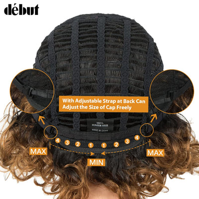 DÉBUT Kurze Bob Perücke mit Air Bangs Kurze lockige gewellte Echthaar Bob Perücke für Damen 25 cm 12