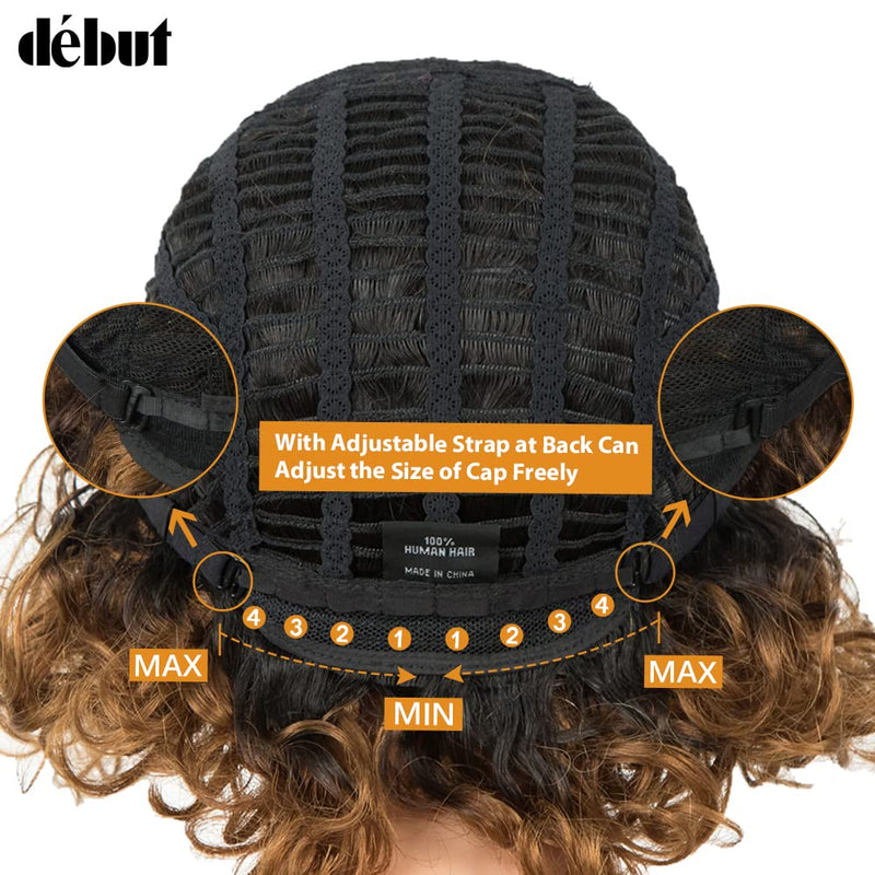 DÉBUT Kurze Bob Perücke mit Air Bangs Kurze lockige gewellte Echthaar Bob Perücke für Damen 25 cm 12