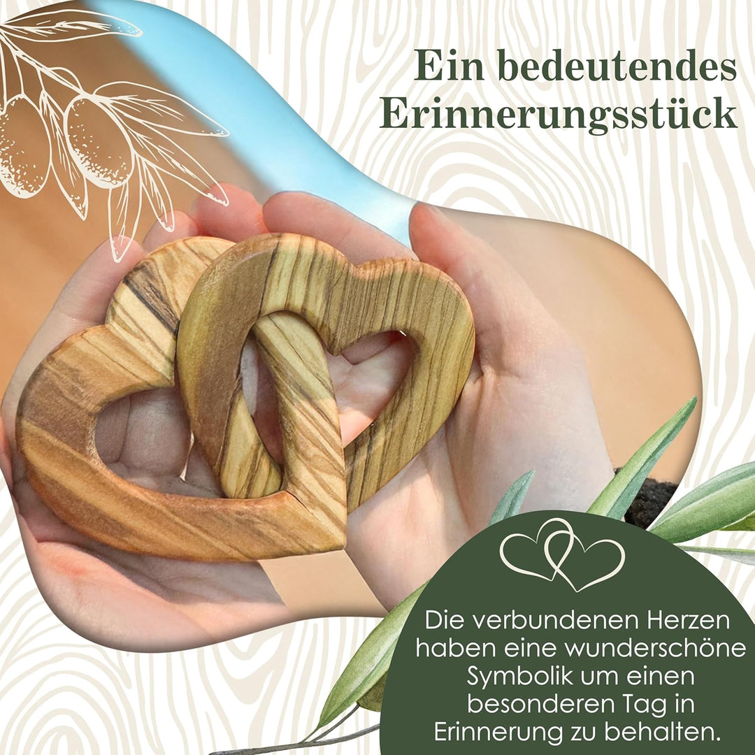 OLIQUE Holzherzen, Olivenholz - Verbundene Holz Herzen als individuelles Geschenk zur Hochzeit, Hoch