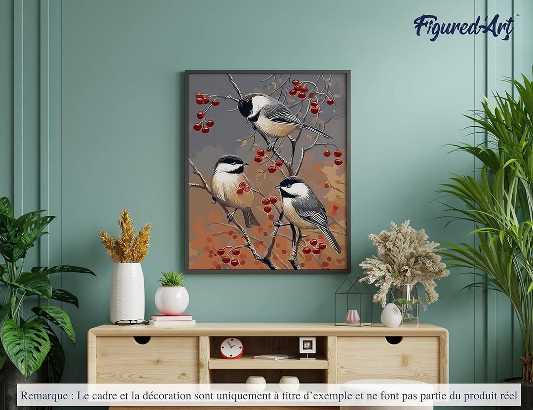 Figured'Art Malen Nach Zahlen Erwachsene Mit Rahmen Vögel und Obstbaum - Paint by Numbers Basteln DI