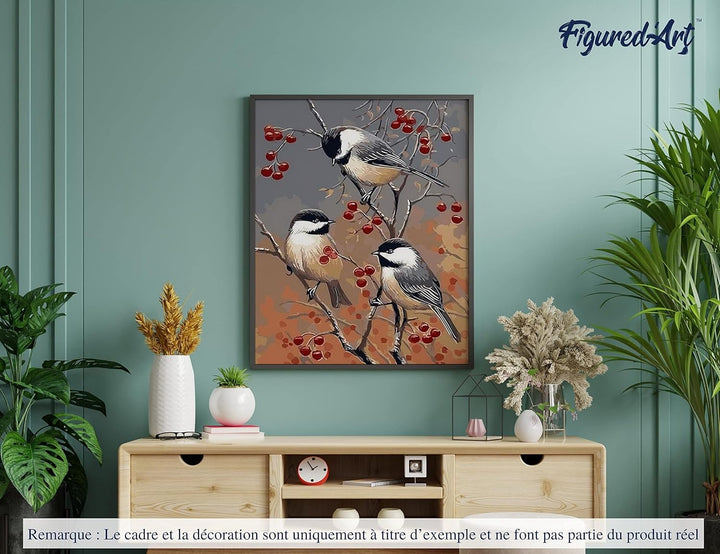 Figured'Art Malen Nach Zahlen Erwachsene Mit Rahmen Vögel und Obstbaum - Paint by Numbers Basteln DI