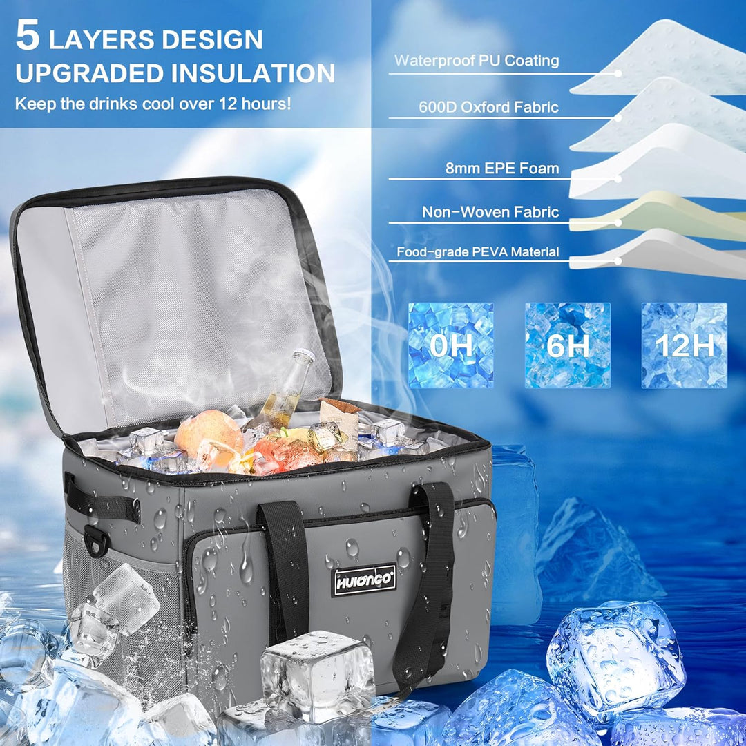 Hulongo Kühltasche Gross Lunchtasche Faltbar Thermotasche Wasserdicht Picknicktasche Isoliertasche C