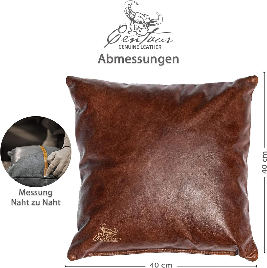 Centaur - Deko Lederkissen 40 x 40 cm für Sofa oder Schlafzimmer nussbraun - Echt Leder Kissen Echtl