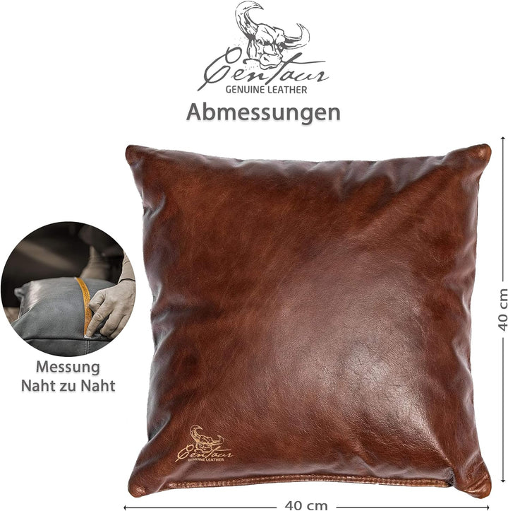 Centaur - Deko Lederkissen 40 x 40 cm für Sofa oder Schlafzimmer nussbraun - Echt Leder Kissen Echtl