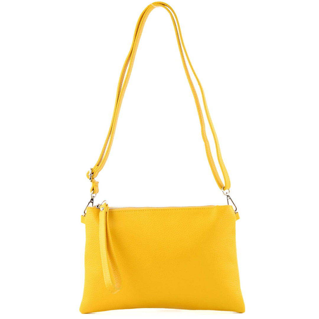 modamoda de - T186 - ital. Clutch Umhängetasche Leder Medium Sonnengelb, Sonnengelb