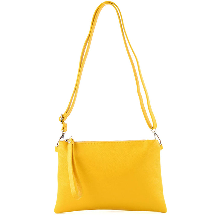 modamoda de - T186 - ital. Clutch Umhängetasche Leder Medium Sonnengelb, Sonnengelb
