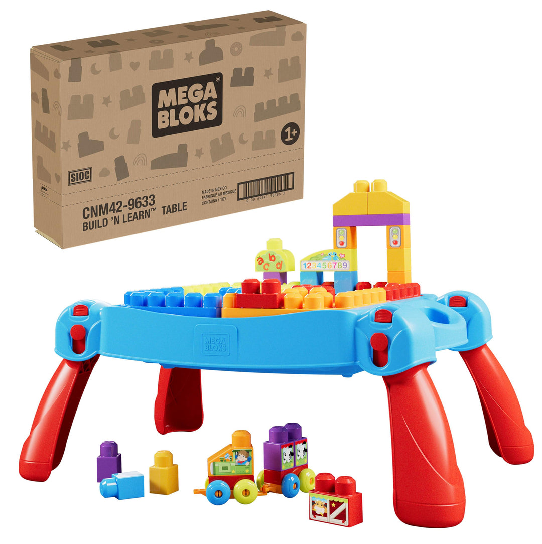 MEGA CNM42 Bloks BAU- und Spieltisch mit grossen Bauklötzen, Bauspielzeug für Kleinkinder (30 Teile)