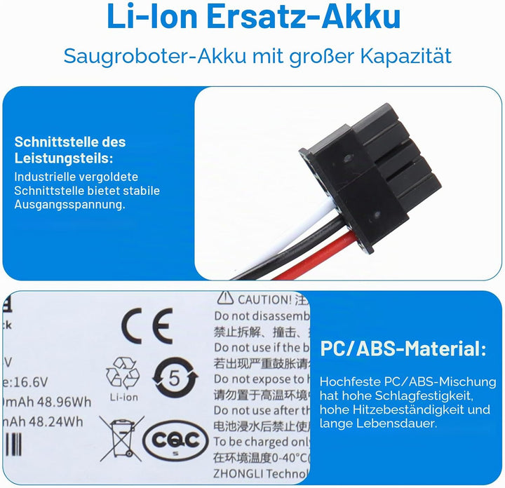 14,4 V 3400 mAh Li-Ion-Ersatzakku Kompatibel mit Xiaomi Mop 2s/ Mop pro/Mop p/Mijia STYTJ02YM, Conga