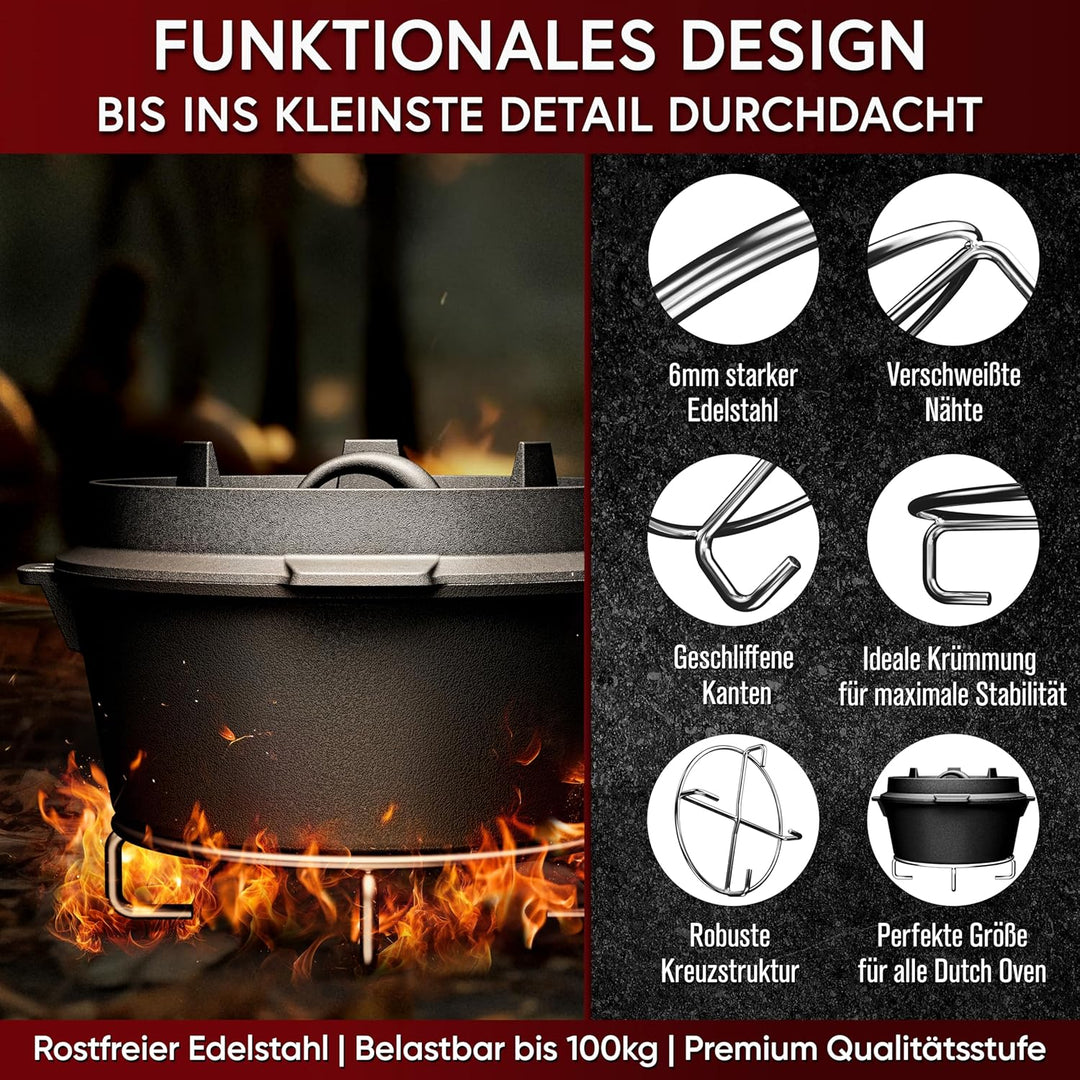 Edelstahl-Untersetzer 20x20 cm - Ablage für Dutch Oven & Kochgeschirr - Stabiler Untergrund auf Kohl