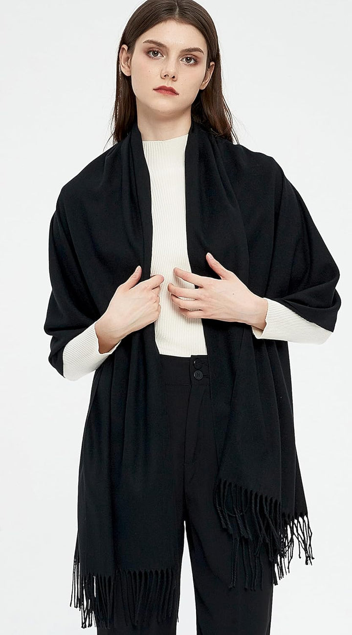 Pashmina Schals und Wraps Schals für Damen Hochzeit Party Winter Warme Lange Solid Color Schwarz, Sc
