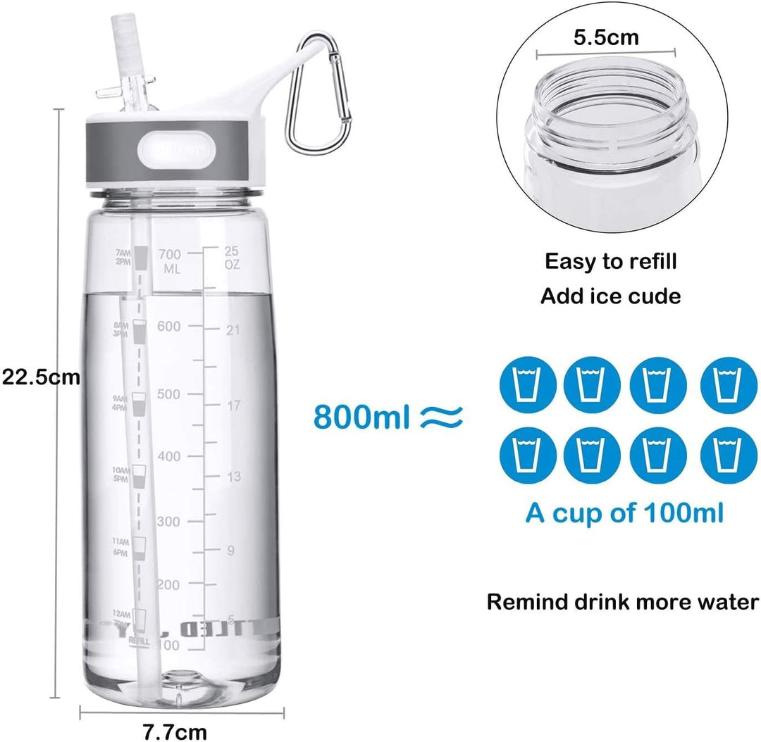Louis Donné 800ml Transparent Auslaufsicher Trinkflasche Sports Wasserflasche Mit Zeitmarkierungs-Tr