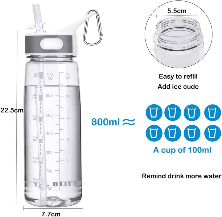 Louis Donné 800ml Transparent Auslaufsicher Trinkflasche Sports Wasserflasche Mit Zeitmarkierungs-Tr