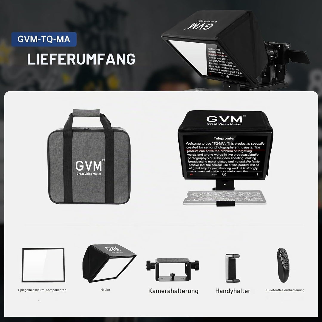 GVM 12" Teleprompter mit Fernbedienung und App, zusammenklappbarer Teleprompter für Pad Tablet, Tele