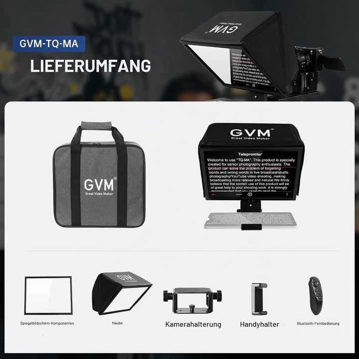 GVM 12" Teleprompter mit Fernbedienung und App, zusammenklappbarer Teleprompter für Pad Tablet, Tele