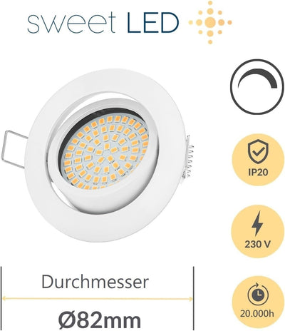 Sweet Led,6er Einbaustrahler flach, stufenlos dimmbar, Deckenspots aus Metall-schwenkbar, Einbautief