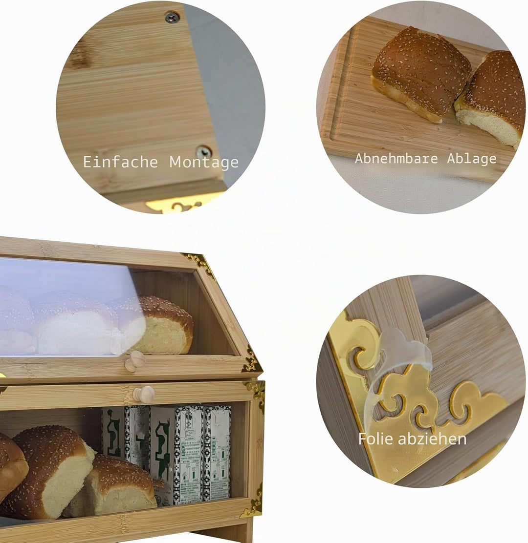 ARTAWEIN Extra grosse Bambus-Eck-Brotbox für Küchenarbeitsplatte – Doppelschichtiger, luftdichter Br