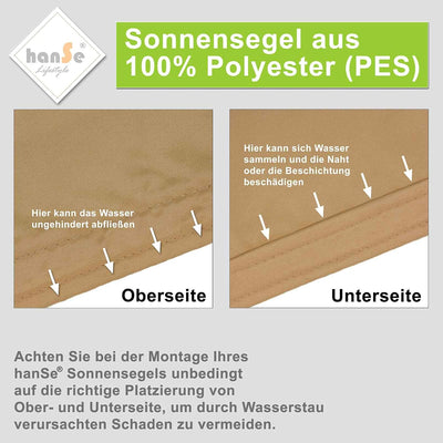 hanSe Sonnensegel rechteckig, Segeltuch Rechteck, 2x3 m in Sand, aus 100% Polyester, wetterbeständig