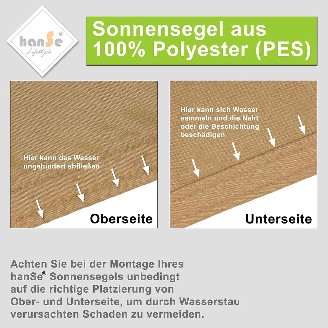 hanSe Sonnensegel quadratisch, Segeltuch Quadrat, 2x2 m in Creme, aus 100% Polyester, wetterbeständi