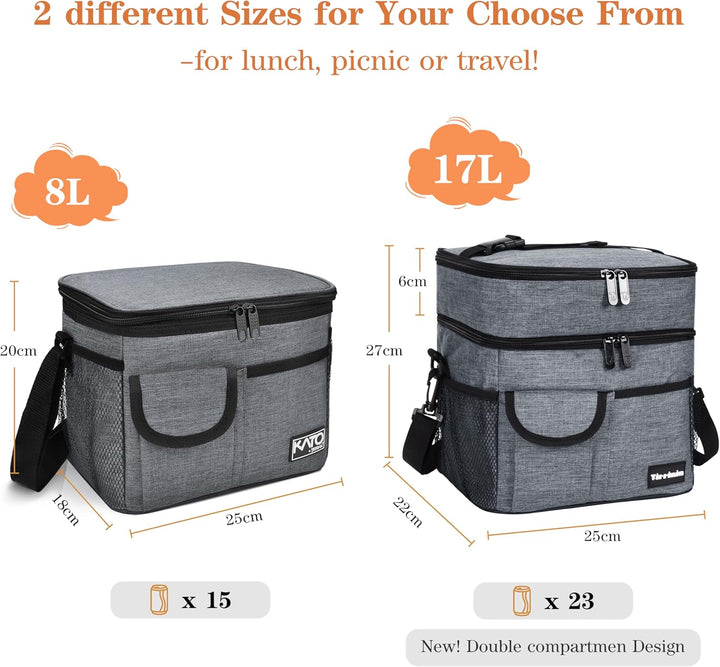 Kato Tirrinia Faltbar Gross Kühltasche 17L(23Dosen), Doppellagige Isoliertasche Lunchtasche Picknick