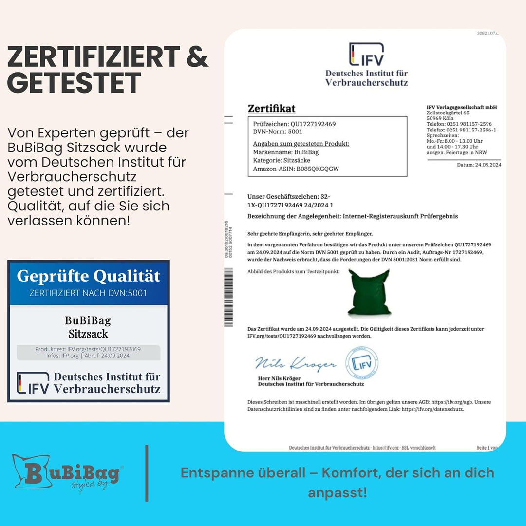 BuBiBag 2in1 Sitzsack L - XXL mit Füllung für Kinder &amp; Erwachsene, Gaming Beanbag &amp; Bodenkissen für