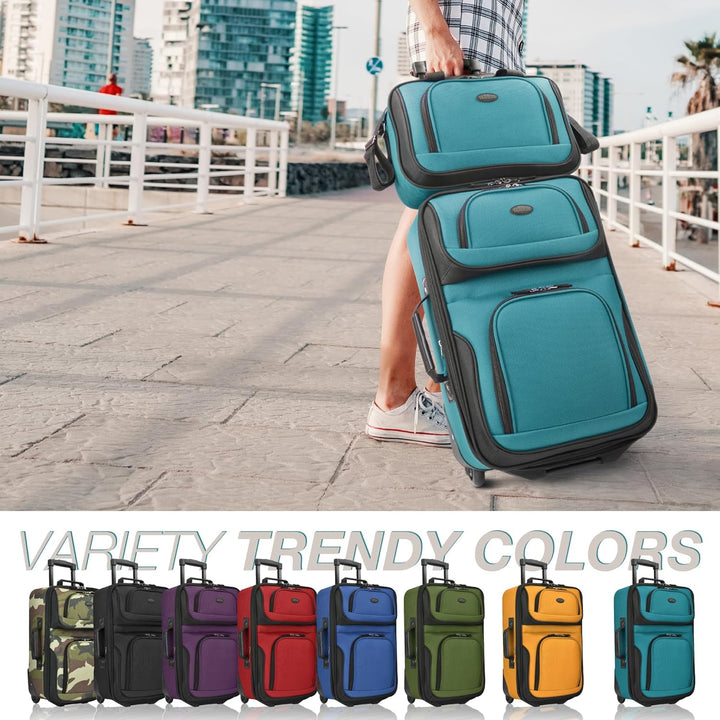 U.S. Traveler Rio Rugged Fabric Expandable Carry-on Luggage Set 2 Wheel Blaugrün/ein Hauch Von Parad