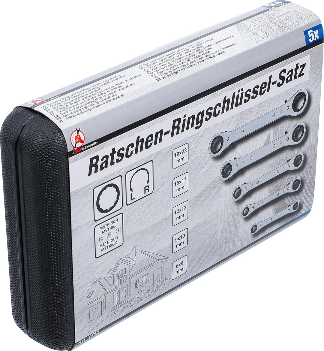 BGS Diy 1450 | Ratschen-Ringschlüssel-Satz, gerade, umschaltbar | SW 6 x 8 - 19 x 22 mm | 5-tlg., SW