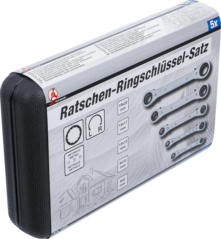 BGS Diy 1450 | Ratschen-Ringschlüssel-Satz, gerade, umschaltbar | SW 6 x 8 - 19 x 22 mm | 5-tlg., SW